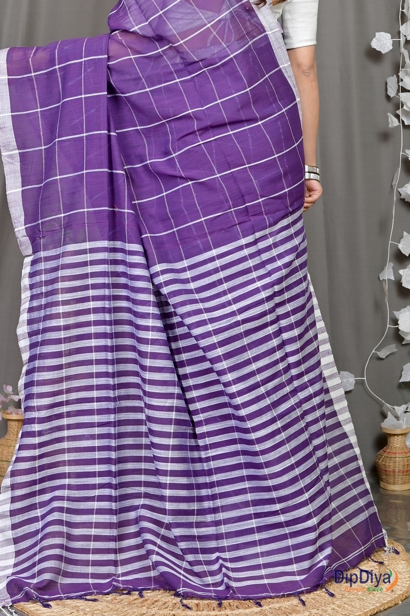 Lavender Cotton Blended Parodhi Hand Loom Saree (485)